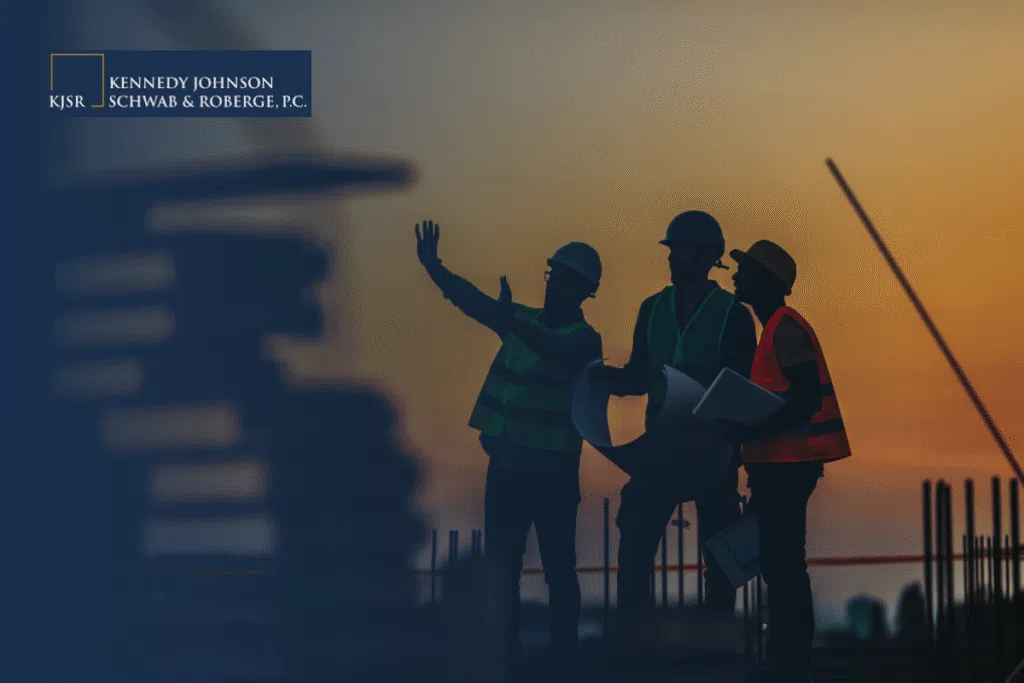 Connecticut Workplace Injuries. A construction crew at a site at dusk